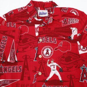 Reyn Spooner Hawaiian Shirt Men Small Angels MLB 2002 Baseball Relaxed Button Up